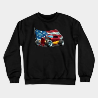 Hot Rod Fourth of July American Flag 4th of July Patriotic Custom Classic Vintage Retro Hot Rod Crewneck Sweatshirt